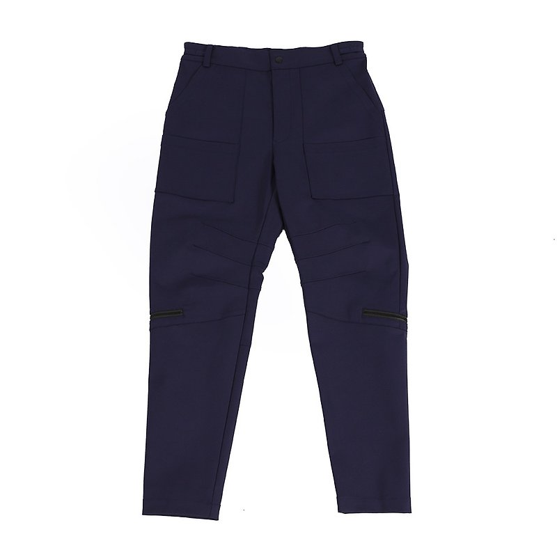 Ripple multi-pocket motorcycle pants (Navy) - กางเกงขายาว - ผ้าฝ้าย/ผ้าลินิน สีน้ำเงิน