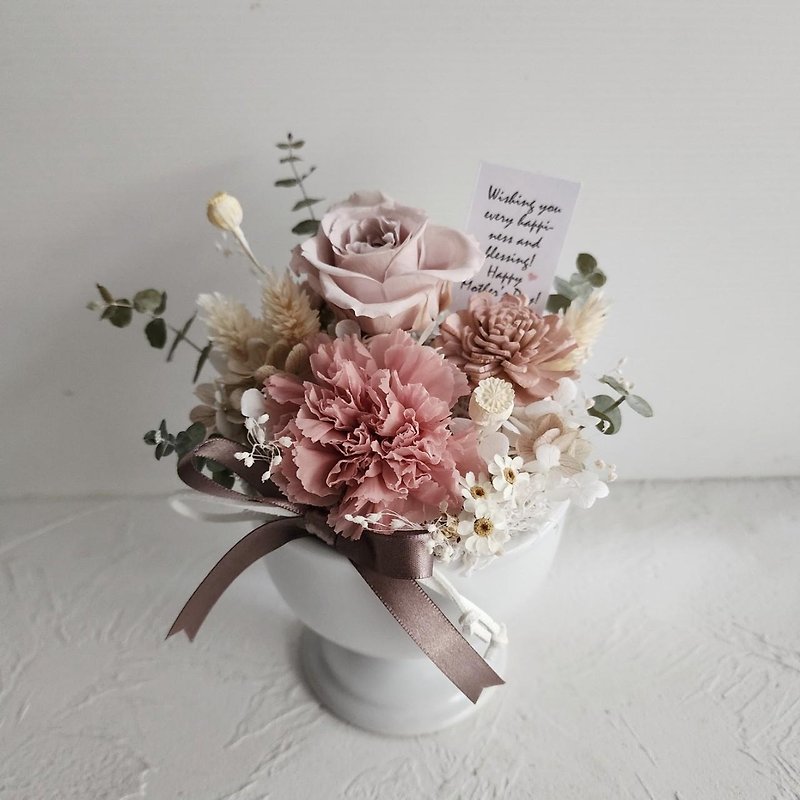 Love Mommy|Mother's Day|Preserved Flowers + Dried Flowers|Latte Cup|Dream Carnation Preserved Potted Flowers - ช่อดอกไม้แห้ง - พืช/ดอกไม้ สีกากี