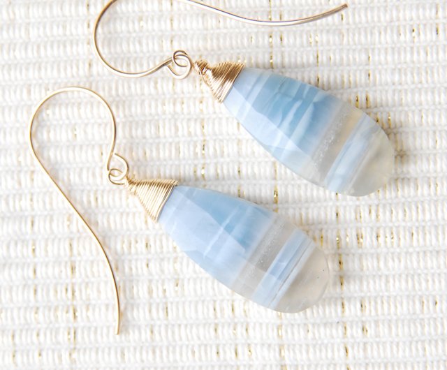 14kgfブルーカラーオパールマロンカットピアスイヤリング