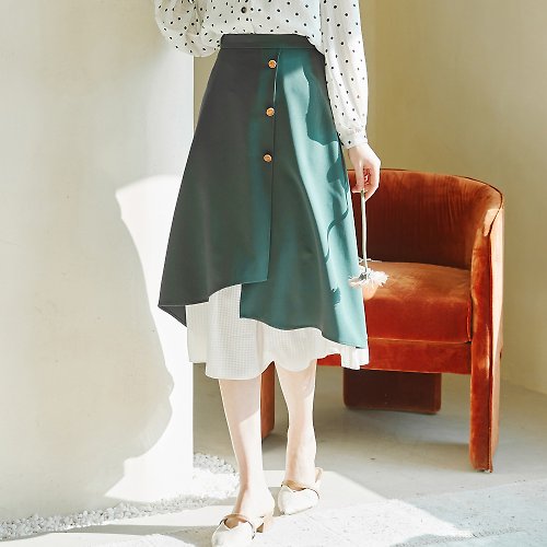 AnneChen安妮陳原創設計師品牌 不規則雪紡綠色半身裙洋裝