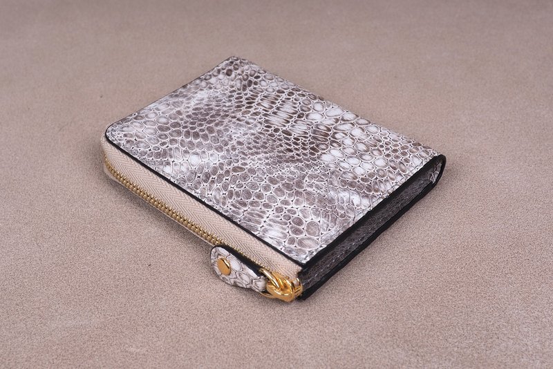 拉鍊皮夾 / 零錢包 / 義大利牛皮 (蛇紋) - 散紙包 - 真皮 灰色