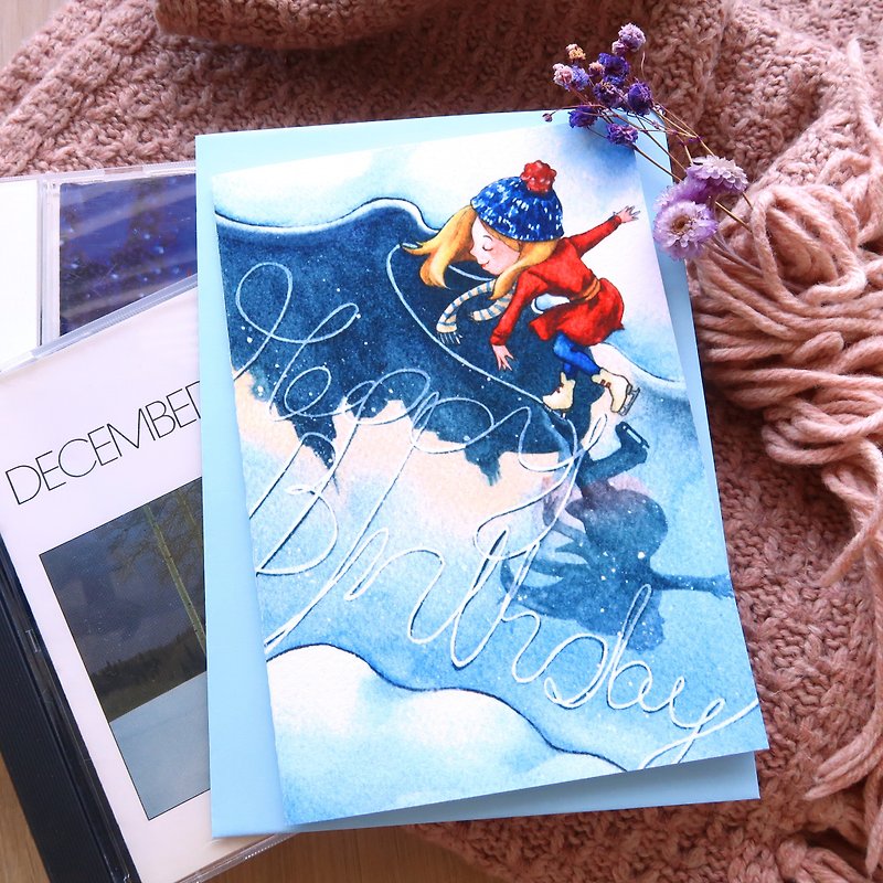【Pin】Ice Skate Out the Greeting│Print│Birthday card with envelope at your choice - Cards & Postcards - Paper Blue