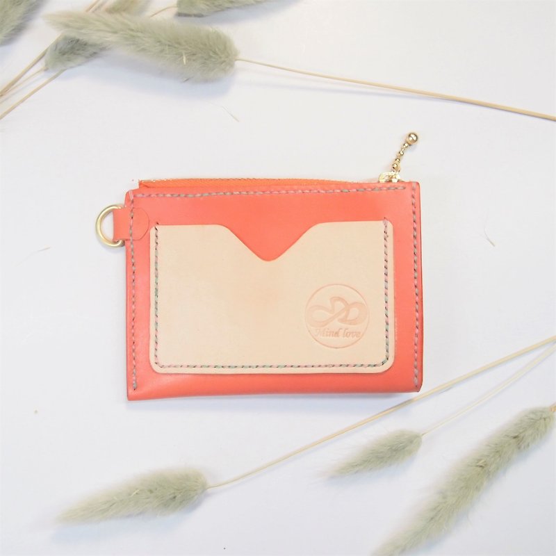 Zipper Coin Purse Card Holder Pink Orange - กระเป๋าใส่เหรียญ - หนังแท้ หลากหลายสี