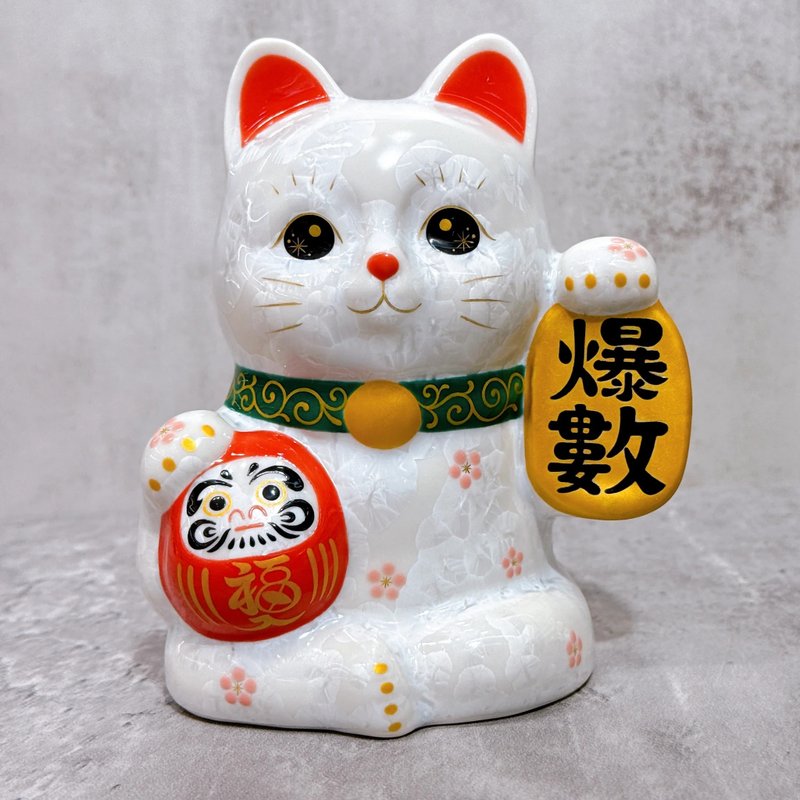 【花耀福貓】日本清水燒招財貓 | 達摩 花結晶 白 爆數 - 擺飾/家飾品 - 瓷 白色