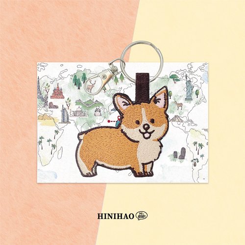 Hi你好創意設計 雙面刺繡鑰匙圈-柯基