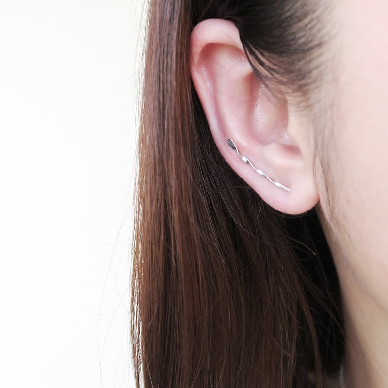 925 sterling silver rotating bright pattern diagonal clip-earrings-single