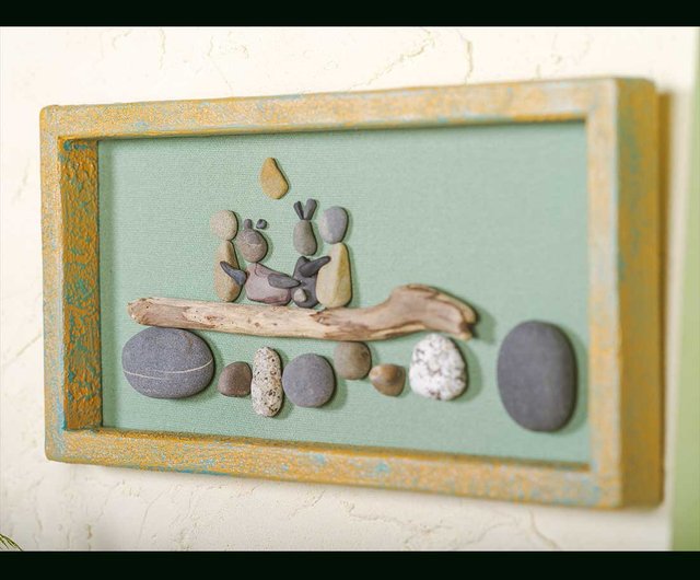 小石アートの物語 フレーム付き 壁の装飾 natural art wall