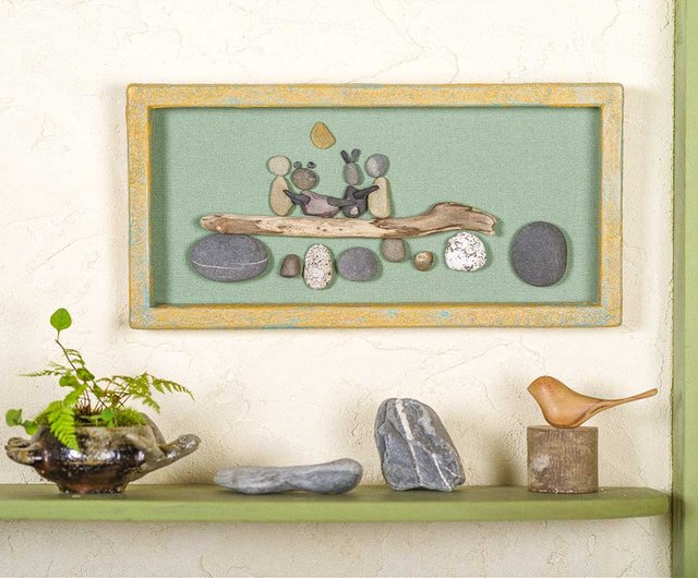 小石アートの物語 フレーム付き 壁の装飾 natural art wall
