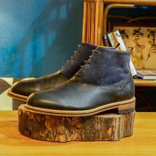 KAZUO CRAFT 【展示打樣品】純手工訂製 巴爾莫勒靴-BA04 黑藍 皮靴 男 紳士靴