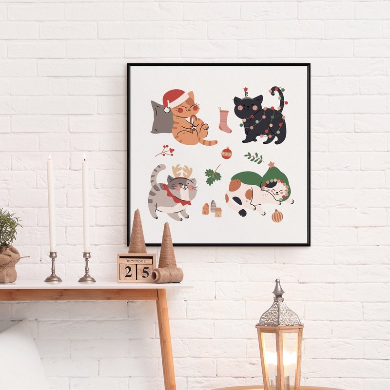 Meow Christmas II - Christmas Wall Art,Greenery Wall Art, Room Wall - Posters - Cotton & Hemp Multicolor