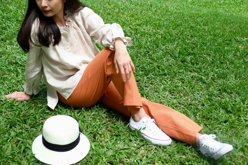 Honey Toast Long Sleeve Top - 女上衣/長袖上衣 - 棉．麻 卡其色