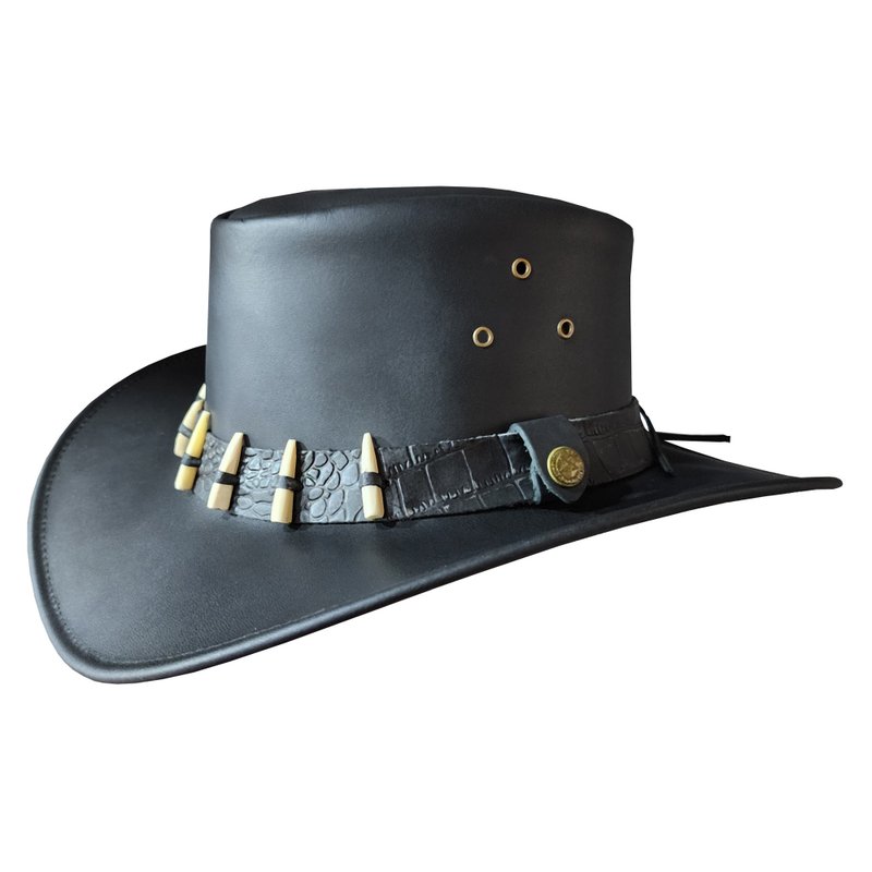 Bushman Style Leather Outback Hat - Hats & Caps - Genuine Leather Black