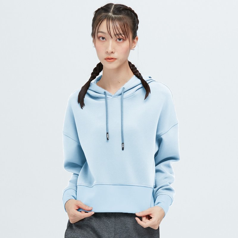 Antibacterial Hooded Short Version Cotton Soft Suction Drainage Sweater (Women)-Mist Blue - เสื้อผู้หญิง - เส้นใยสังเคราะห์ สีน้ำเงิน