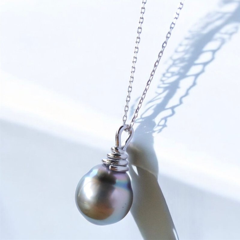 Joy タヒチパール黒蝶真珠のシルバー製ペンダントネックレス - 項鍊 - 珍珠 銀色