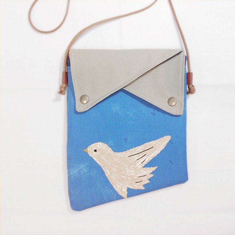 Two spaces oblique backpack - Blue Flying Bird - Messenger Bags & Sling Bags - Cotton & Hemp Blue