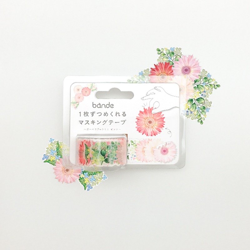 日本 bande 花草園-迷你非洲菊・粉紅色 和紙膠帶貼紙捲 - 紙膠帶/和紙/PET - 紙 粉紅色