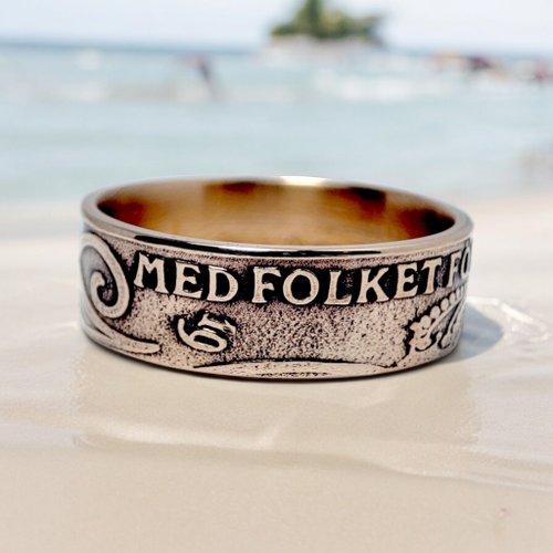 「 LOOT 」RING Swedish Sweden Coin Ring 2 ore 1909-1950, Sweden Crown Ring, Sweden