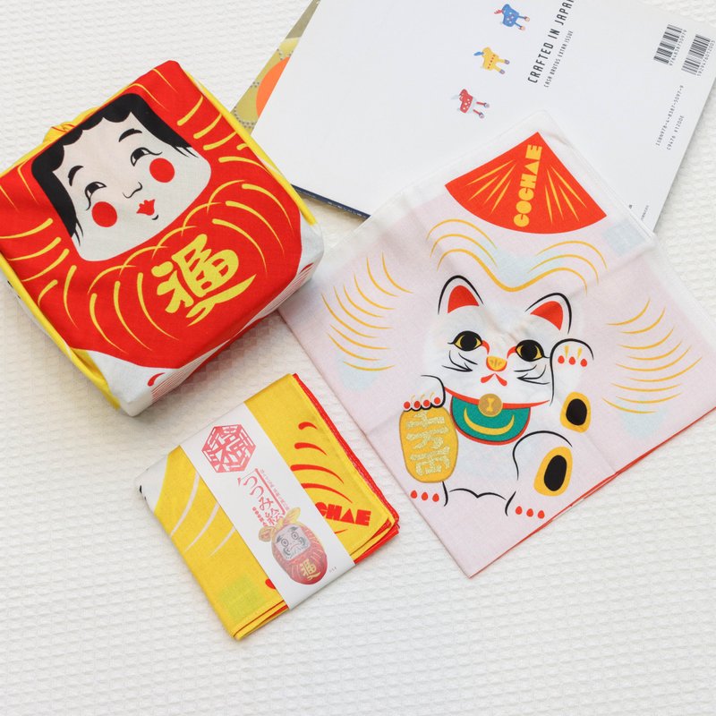 京都風呂敷包巾-cochae 中巾-招財貓 - 手帕 - 棉．麻 