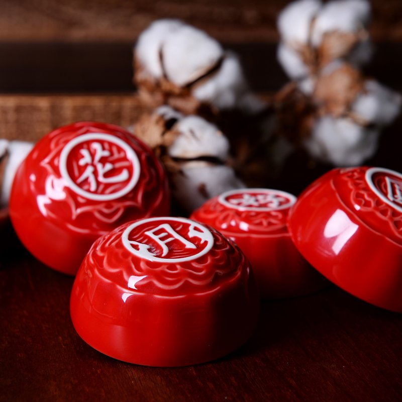 小口杯禮盒組(4入) - 茶壺/茶杯/茶具 - 瓷 紅色