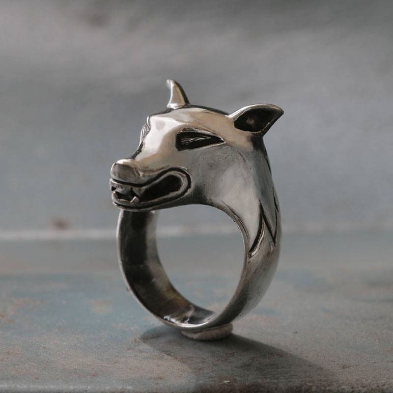 แหวนจิ้งจอก หมาป่า ไบค์เกอร์ นักขี่มอเตอร์ไซด์ กะโหลก วินเทจ แม็กซิกัน  - แหวนทั่วไป - โลหะ สีเงิน