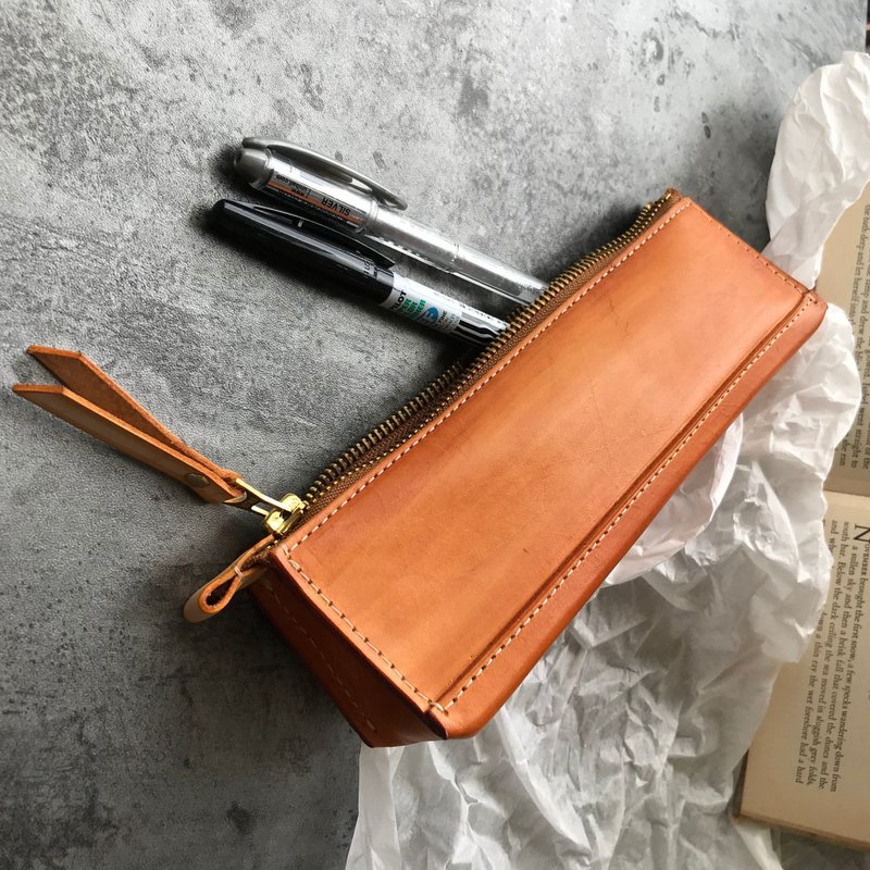 [Customized gift] TALON classic retro genuine leather zipper pencil case/hand-dyed pencil case Father’s Day - กล่องดินสอ/ถุงดินสอ - หนังแท้ สีส้ม