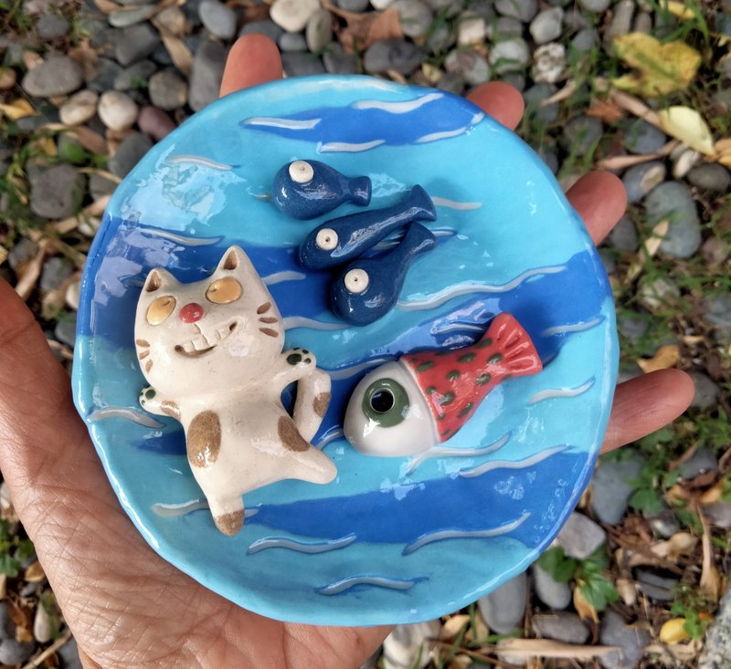 海中樂悠悠的喵香插座 - 玩偶/公仔 - 陶 藍色