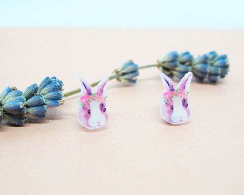 Rabbit Earrings-Silver Grey Bunny Earrings/Hand painted Bunny Gift/Rabbit Lover  - Earrings & Clip-ons - Acrylic 