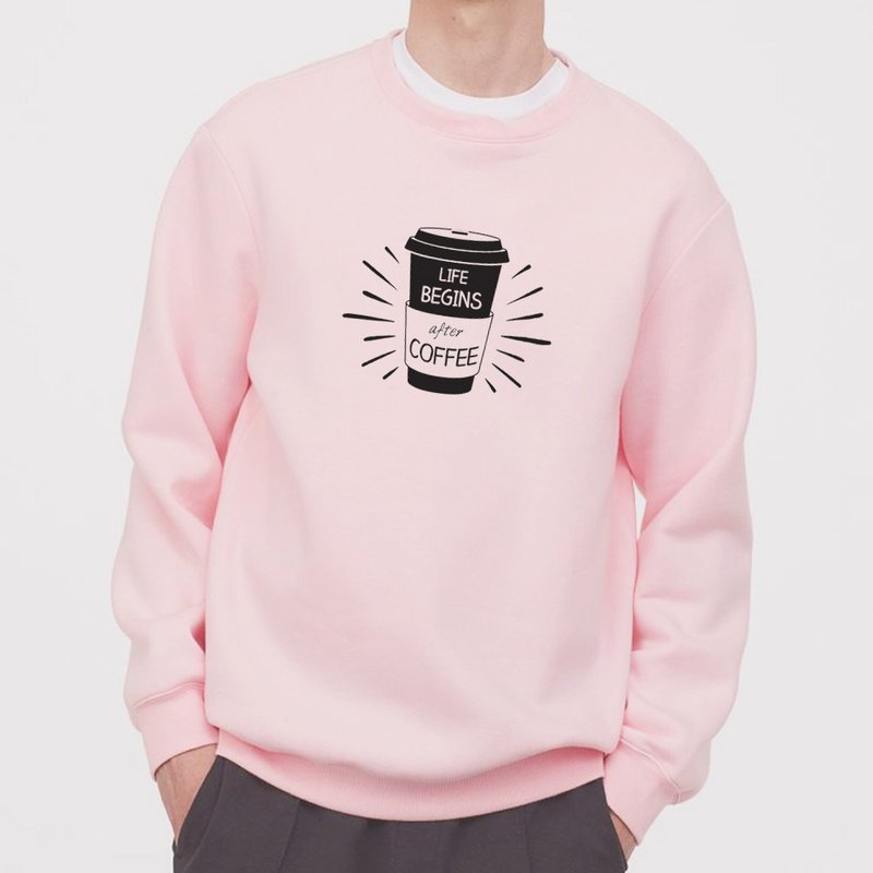 LIFE BEGINS after COFFEE unisex Light Pink sweatshirt Fleece - Men's T-Shirts & Tops - Cotton & Hemp Pink