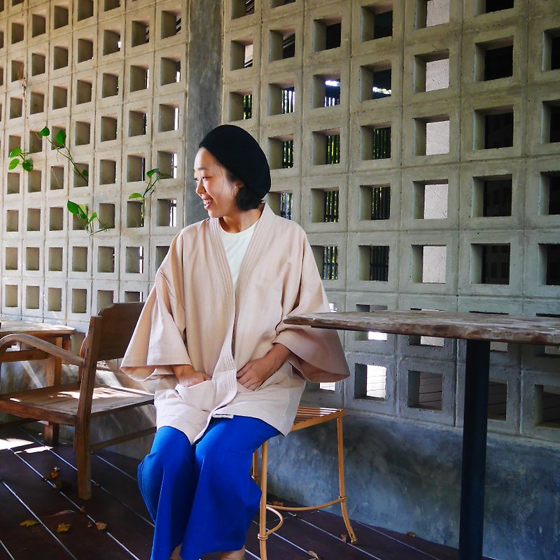 hand-wowen cotton fabric kimono (pink) - เสื้อแจ็คเก็ต - ผ้าฝ้าย/ผ้าลินิน สึชมพู