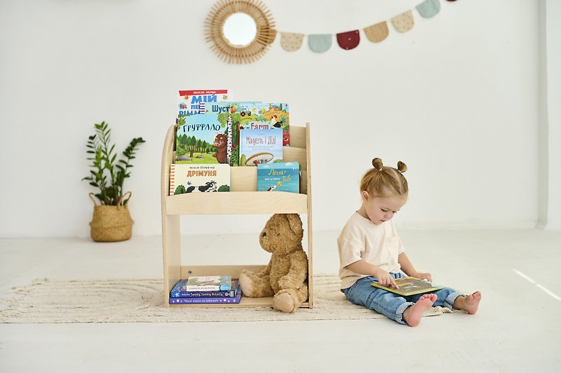 Natural Kid Wooden Bookshelf Kids Bookcase Nursery Shelf Front Facing Bookshelf - Kids' Furniture - Wood Khaki
