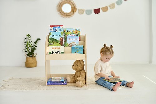 ODEAS 天然兒童木製書架 兒童書櫃 兒童房書架 正面書架