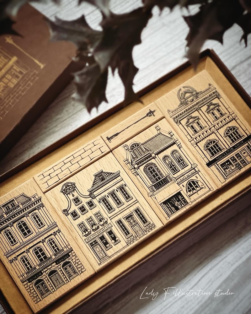 Architectural Plaza Stamp Set - Stamps & Stamp Pads - Wood Gold
