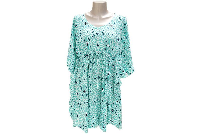 New! Ikat print butterfly sleeve dress <mint> - One Piece Dresses - Other Materials Blue