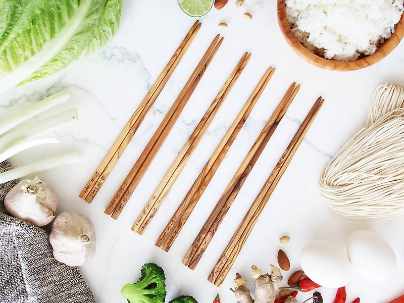 Cutlery Wooden Chopsticks-Family Size 6 Pairs Set-23cm-Olive Wooden Chopsticks-Old Friends Limited Gift - ตะเกียบ - ไม้ สีนำ้ตาล