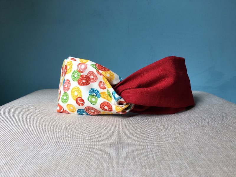 雙拼髮帶 / 糖果一顆顆 - 紅 - 髮箍/髮帶 - 棉．麻 紅色