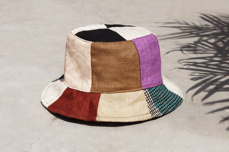 Limited to a natural forest wind splicing hand-woven cotton hat / fisherman hat / sun hat / patch cap / hand hat / mountaineering hood - national wind contrast color fisherman hat - Hats & Caps - Cotton & Hemp Multicolor