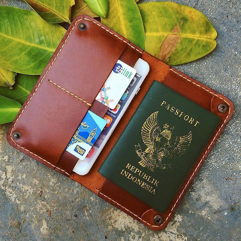 Wallet passport + iPhone (Brown) - Passport Holders & Cases - Genuine Leather 