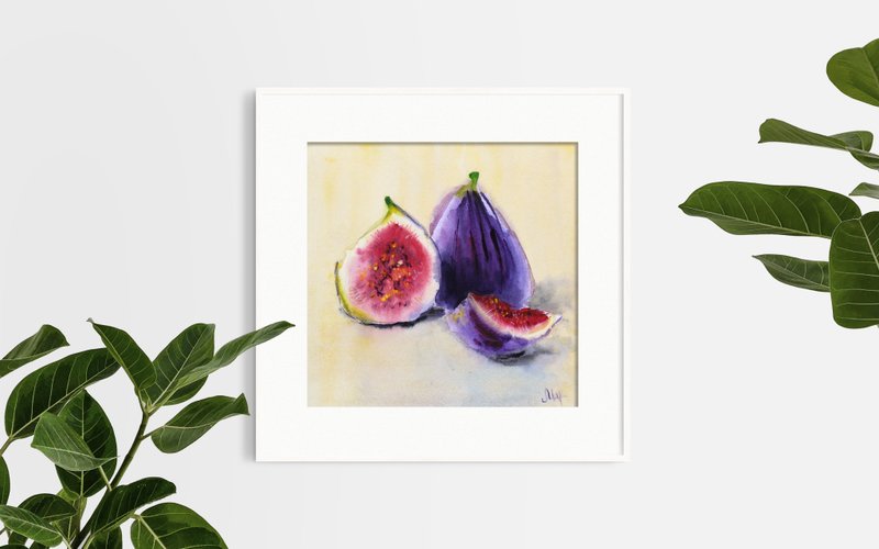 Figs Painting Abstract Fruit Original Wall Art Still Life Food Watercolor - ตกแต่งผนัง - กระดาษ สีม่วง