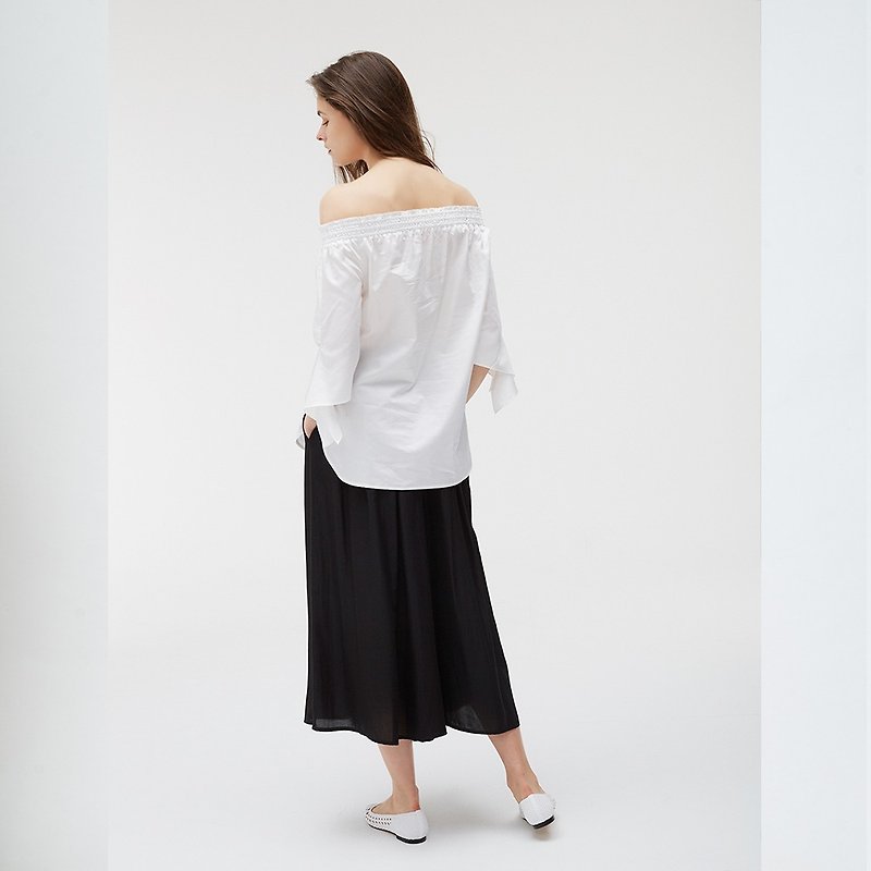 MERCERIZED COTTON OFF-SHOULDER TOP - Women's Tops - Other Materials White