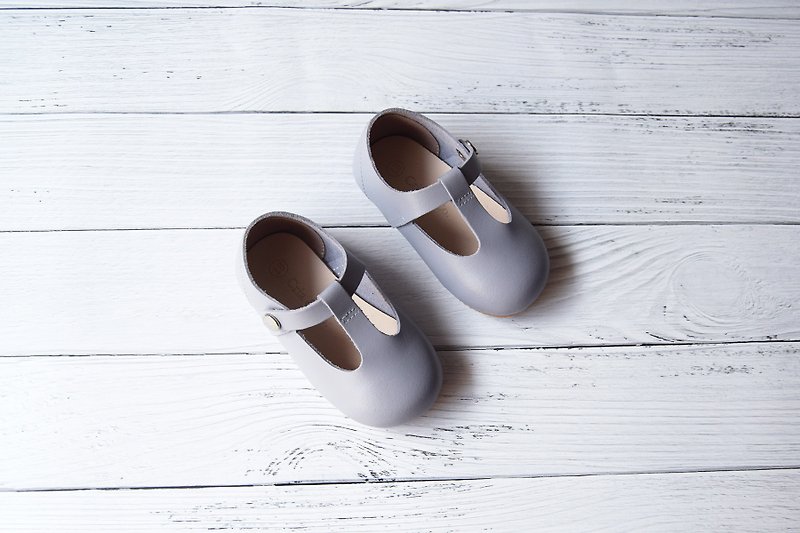 灰色瑪莉珍嬰兒鞋 女寶寶學步鞋 週歲禮物 周歲照  女童鞋 附禮盒 - 童裝鞋 - 真皮 灰色