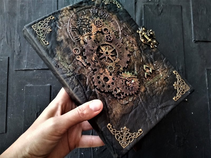 Steampunk journal handmade for sale Gothic notebook mechanical book blank - Notebooks & Journals - Paper Black