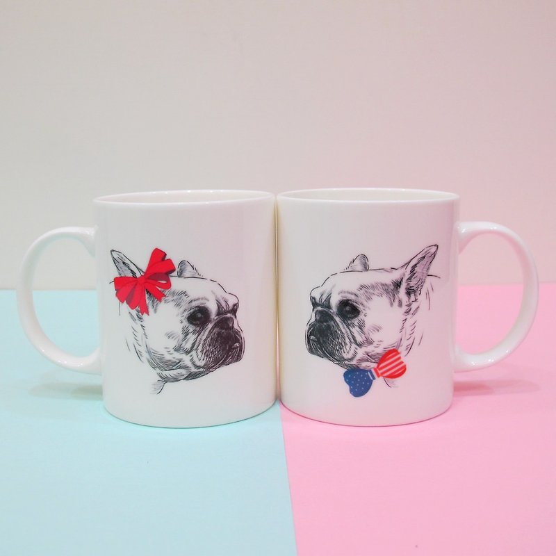 【Spot - Quick Shipping - Exchange Gifts】 Collar Ribbon Bowknot Fighting Mug Cup Coffee Cup Bunched Cotton Canvas Bag - All Porcelain Cup Set - Mugs - Porcelain White