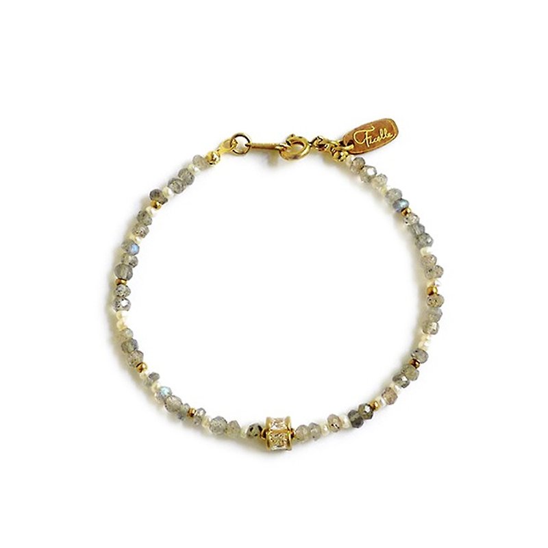 Positive Energy x Labradorite Freshwater Pearl Stone Tumbled Diamond 18K Gold [Hydrangea Worship] Bracelet - Bracelets - Gemstone Gray