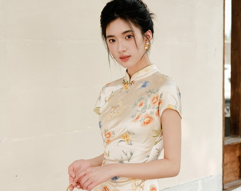 【甘草杏】新中式復古中國風 真絲提花洋裝 - 洋裝/連身裙 - 絲．絹 多色