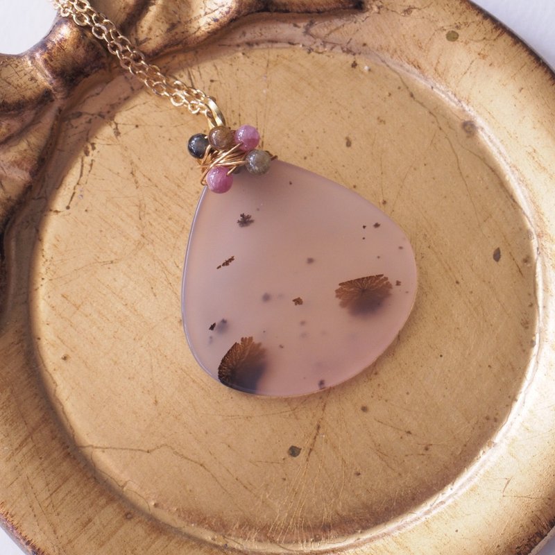 大顆山水瑪瑙 碧壐 電氣石 Landscape Agate 長項鍊 毛衣鍊 - 長項鍊 - 半寶石 透明