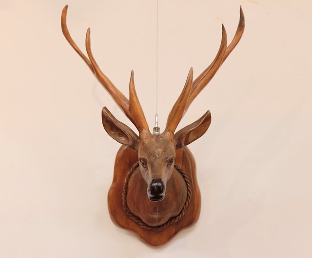 Jidi Cityチークの木100％家具】PP047A 木彫り鹿頭吊り飾りクラフト 