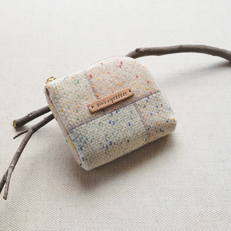 手工L型零錢小短夾-彩點拼接 - 錢包/皮夾/長短夾 - 羊毛 多色