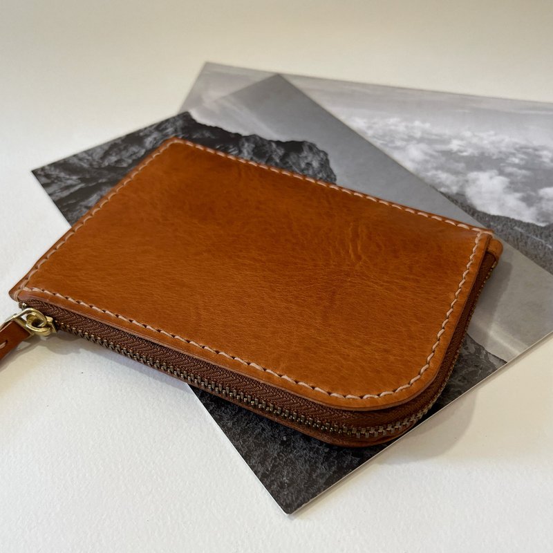 【客製化錢包】Arche 皮革錢包/短夾/植鞣革/手工縫製 -琥珀色 - 銀包 - 真皮 咖啡色