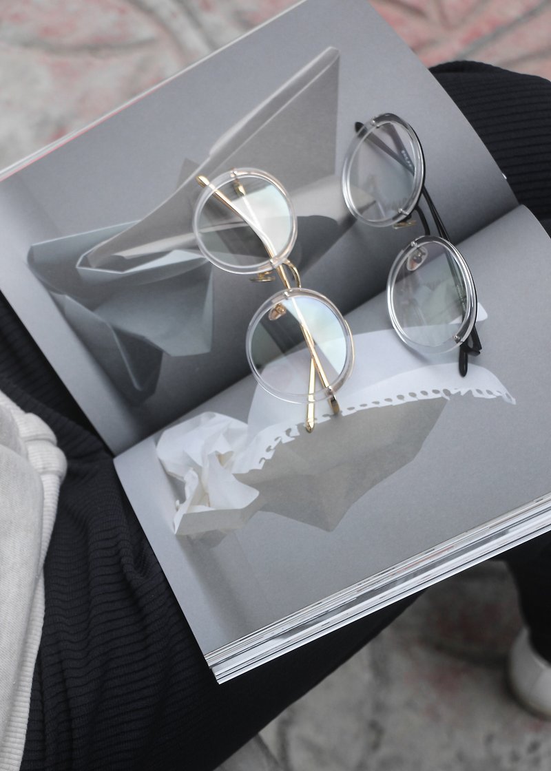 Transparent black metal large round frame glasses - Glasses & Frames - Other Metals Transparent
