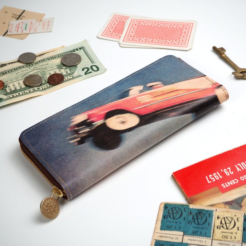 Round zipper long wallet / Jumping car / VINTAGE SELECTION - กระเป๋าสตางค์ - หนังแท้ หลากหลายสี